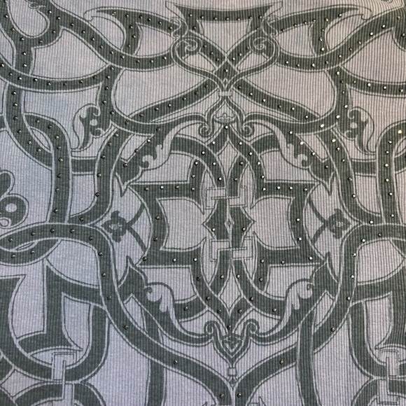 Skinny Minnie Top Large Charcoal Patterned Short-Sleeve Ribbed 100% Cotton Beads - Picture 9 of 14